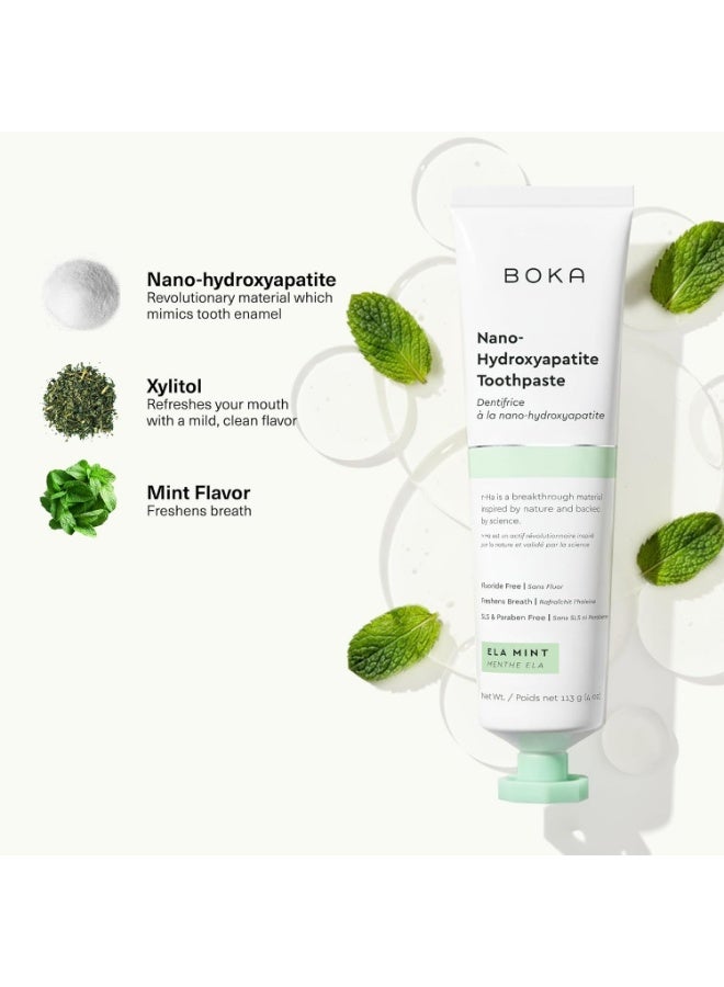 Boka Fluoride Free Nano Hydroxyapatite Toothpaste - Adult & Kids - Appropriate for Sensitive Teeth - No Sulfates & Parabens - Natural Flavors & Vegan - Mild Ela Mint (113g) 1pk - Image 3